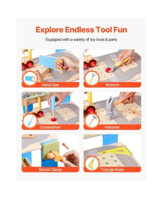 Kids Wooden Workbench, 62-Piece Tool Set for Ages 3+