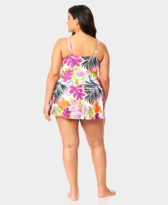 Plus Size V-Neck Printed Surplice Skirted Swim Dress