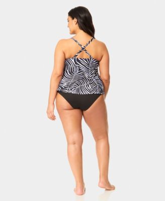 Plus Size Printed Easy Tri Tankini Top