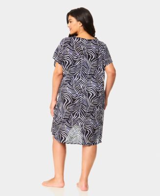 Plus Size Printed V-Neck Swim Tunic Cover Up
