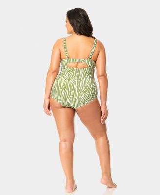 Plus Size V-Neck Drape Front Underwired One-Piece Swimsuit