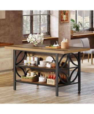 Kitchen Island with Storage, 62.99-Inch Kitchen Island Table with 2 Shelves and Large Worktop, Industrial Bar Table