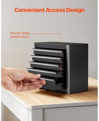 Metal Tool Box, 8.6", Portable 5-Drawer Tool Chest, EVA Liners, PP Feet, Ball-Bearing Slides, Powder-Coat