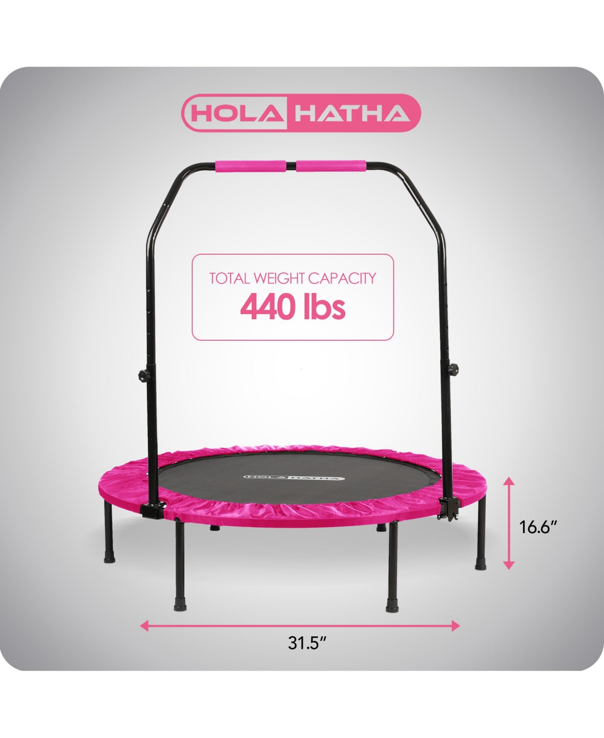 HolaHatha 40" Mini Trampoline Fitness Rebounder with Adjustable Handle, Pink
