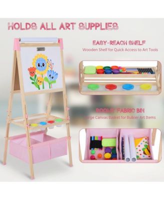 3 in 1 Kids Art Easel Set, Dual-Sided Art Station w/Whiteboard & Chalkboard