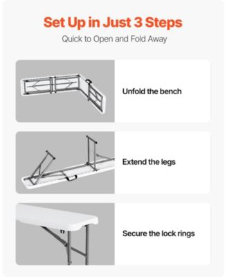 Plastic Folding Bench, 6 ft Portable Foldable HDPE Bench for Indoor Outdoor Picnic, Patio, Camping and Events, 2 Pack, White