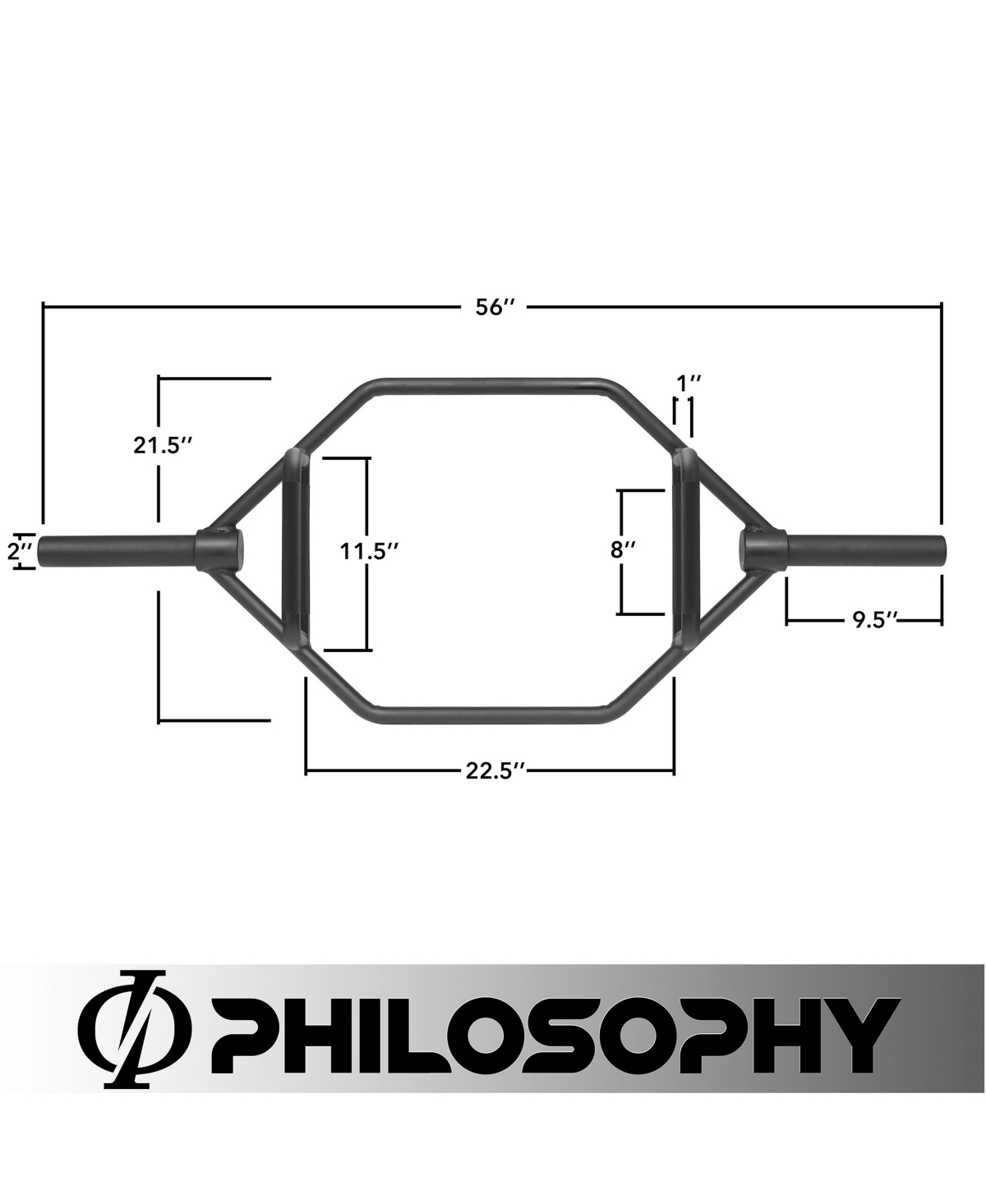 Philosophy Gym 2" Olympic Hex Trap Bar 25 Kg, Raised Handles - Pro Barbell for Deadlifts, Shrugs & Squats