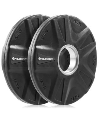 Set of 2 Rubber Coated 2-inch Olympic Grip Weight Plates (5 LB each) for Weightlifting