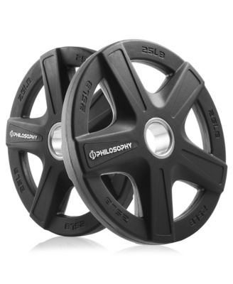 Set of 2 Rubber Coated 2-inch Olympic Grip Weight Plates (25 LB each) for Weightlifting