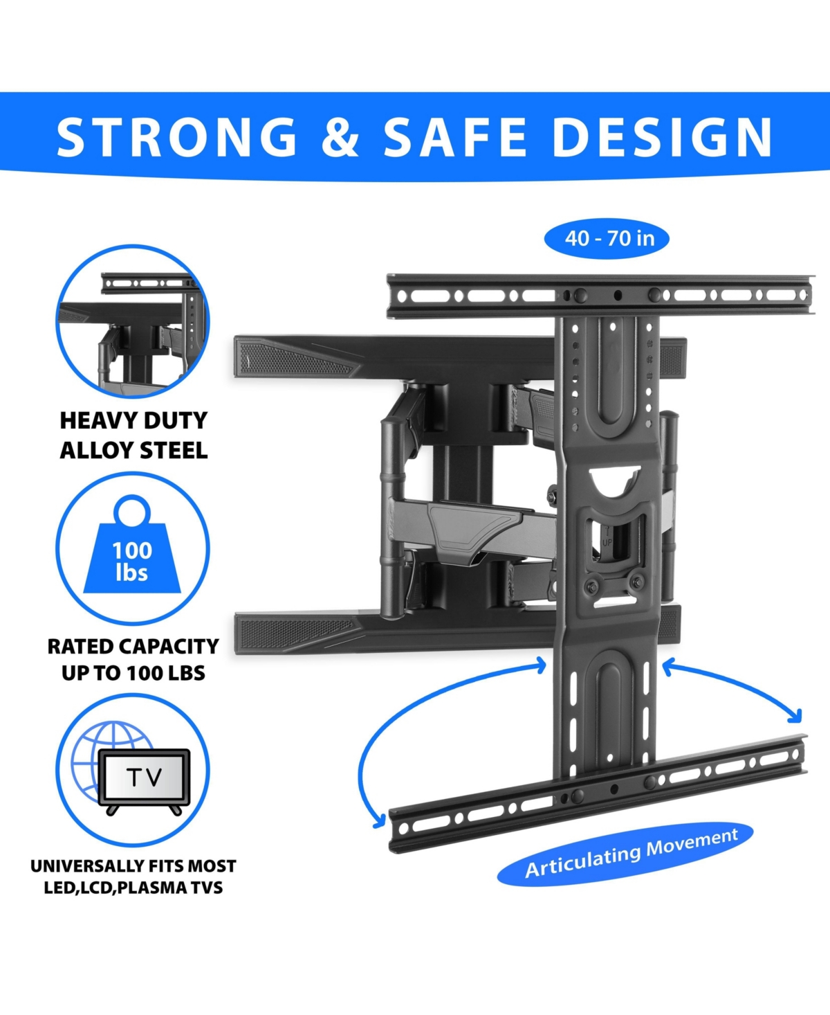 Mount Factory Full Motion Tv Wall Mount - Swivel Bracket fit Televisions from 42" - 70" up to Vesa 400 x 600 - Tilt Swing Out Arm