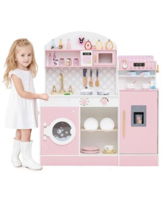 Wooden Kids Play Kitchen with Ice Maker Coffee Station and Storage