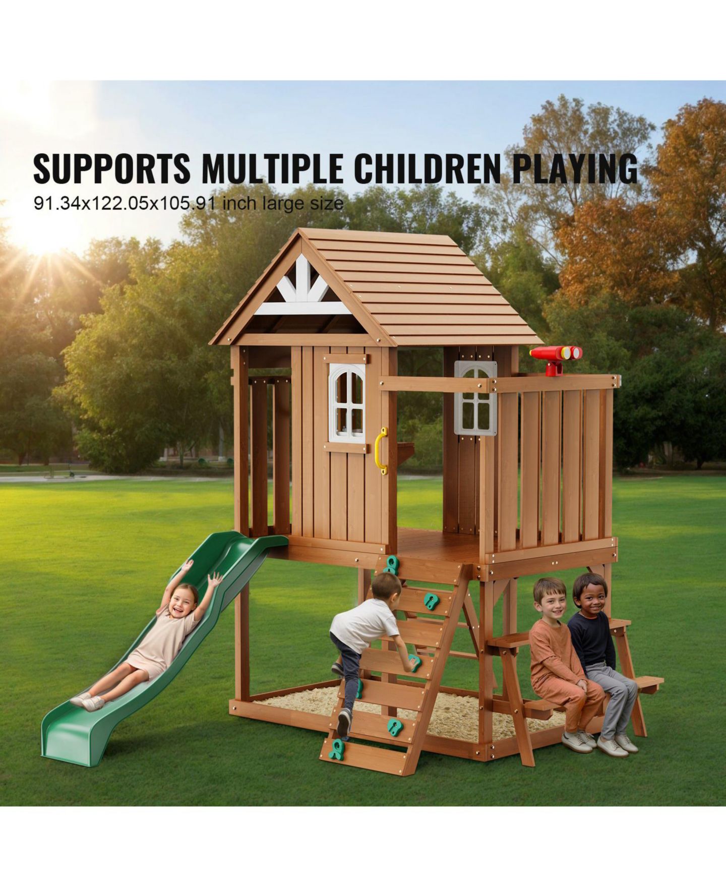 Детская игрушка Slickblue Kids Garden Playhouse with Slide and Ladder, цвет: Коричневый — фото 8
