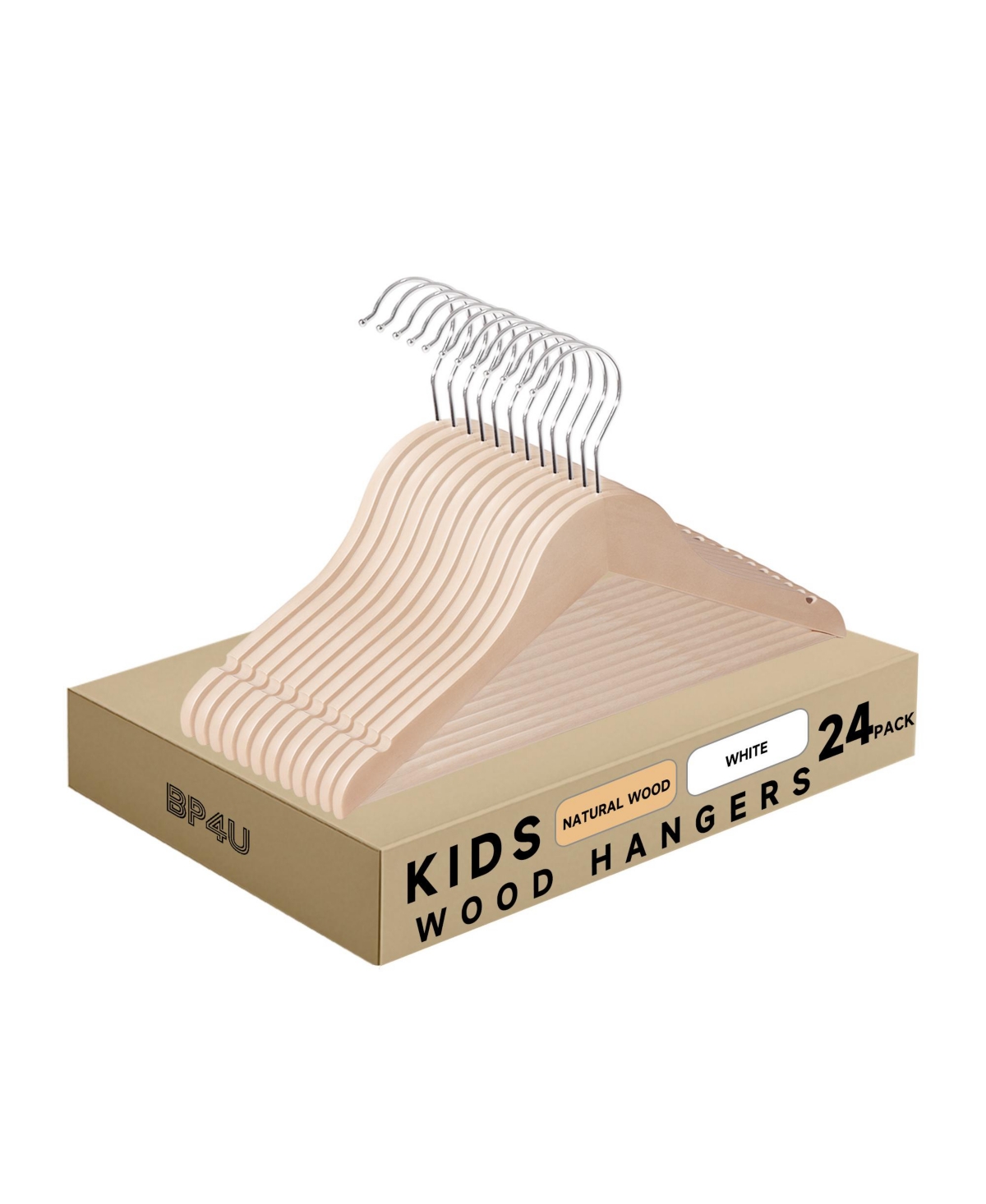 BP4U Kids Wooden Hangers with Pants Bar, Baby Solid Wood Clothes
