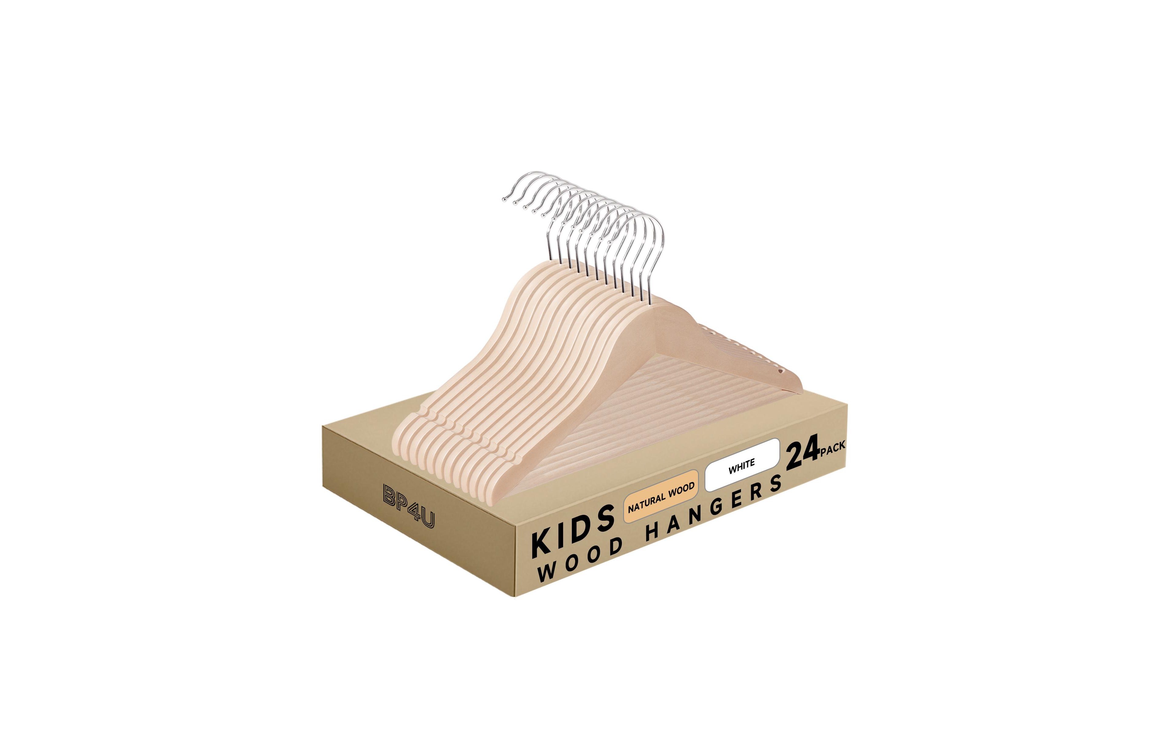 BP4U Kids Wooden Hangers with Pants Bar, Baby Solid Wood Clothes