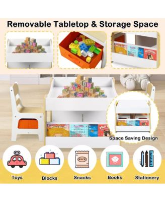 3-in-1 Kids Activity Table and 2 Chairs Set with Storage, Removable Top and Chalkboard