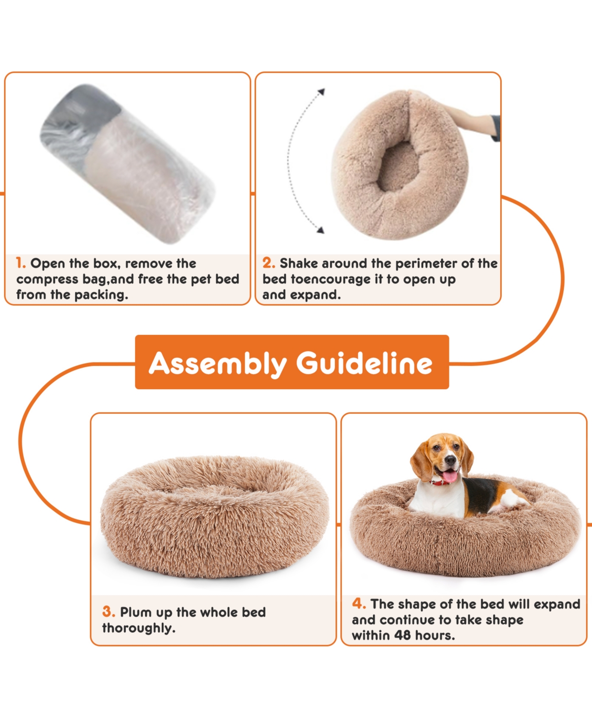 Zeus & Ruta 30 Inch Anti Slip Round Fluffy Faux Fur Cat Bed