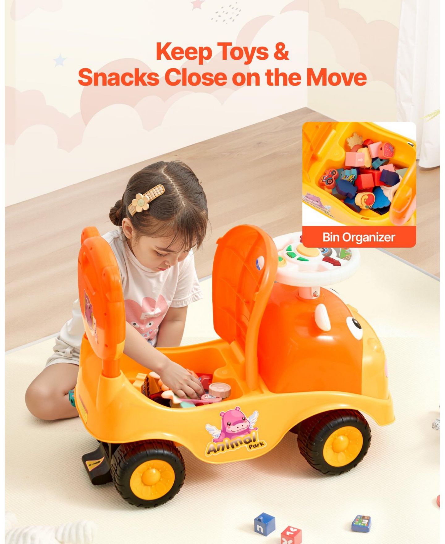 Детская игрушка Mecale Ride On Toddler Push Car with Horn, Music and Storage, Ages 19-36 Months, цвет: Жёлтый — фото 9