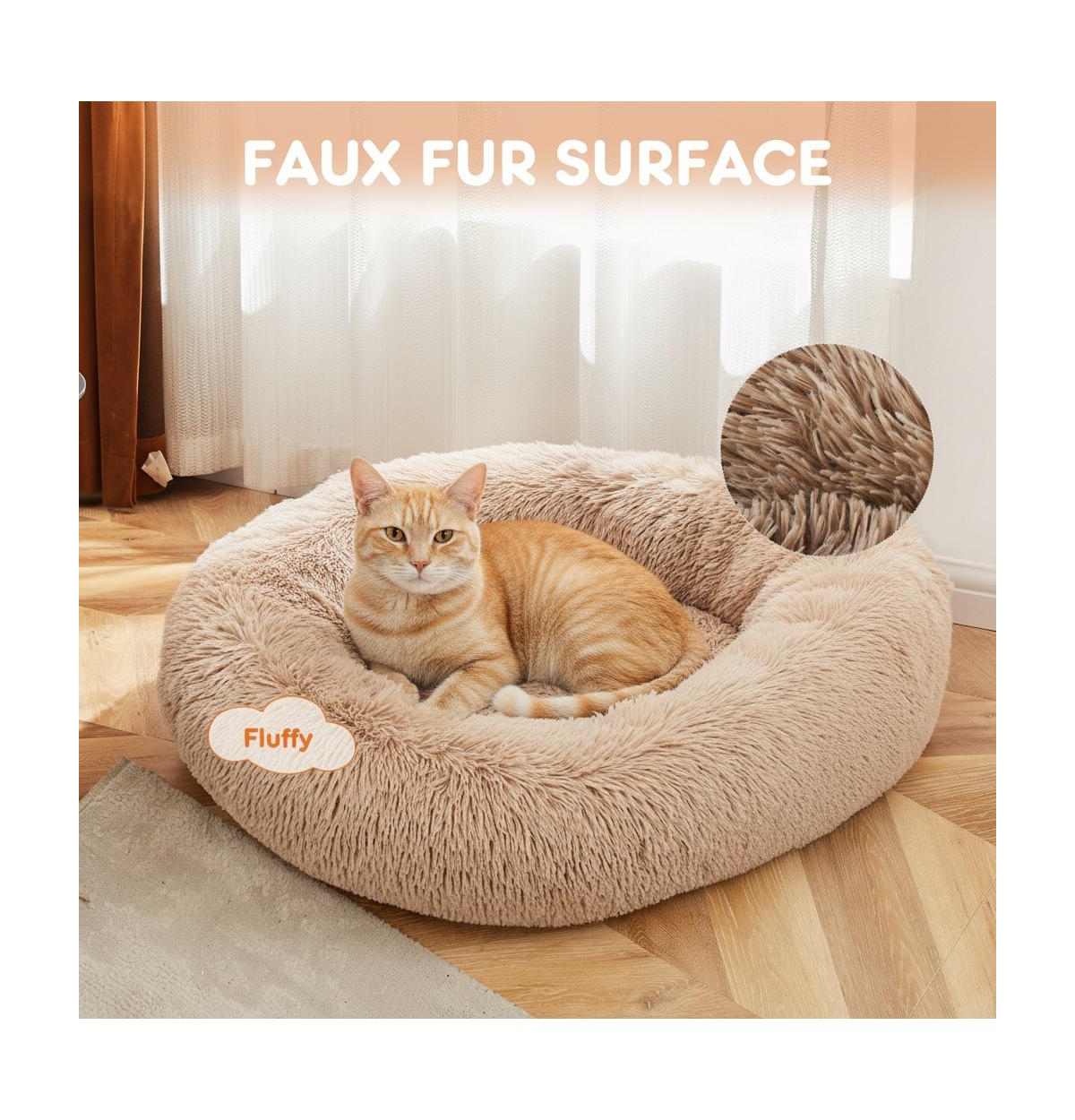 Zeus & Ruta 37 Inch Anti Slip Round Fluffy Faux Fur Cat Bed