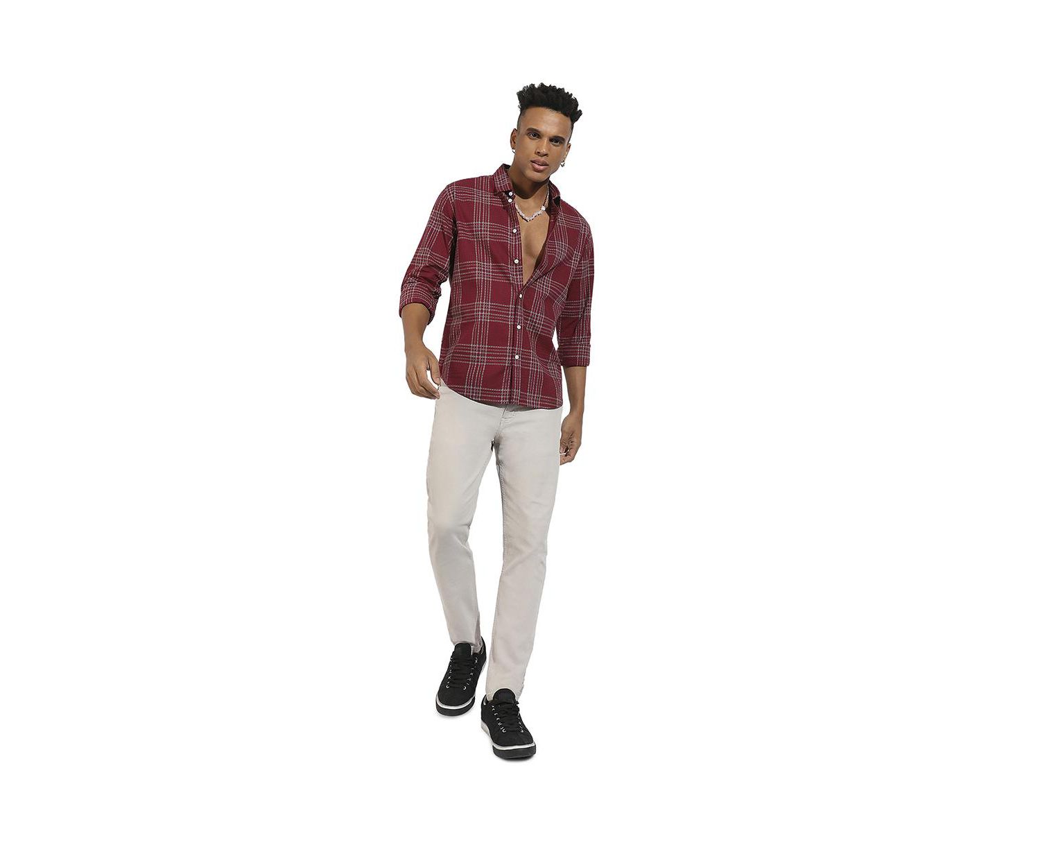 Men's Maroon Red Chalk Tartan Plaid Shirt