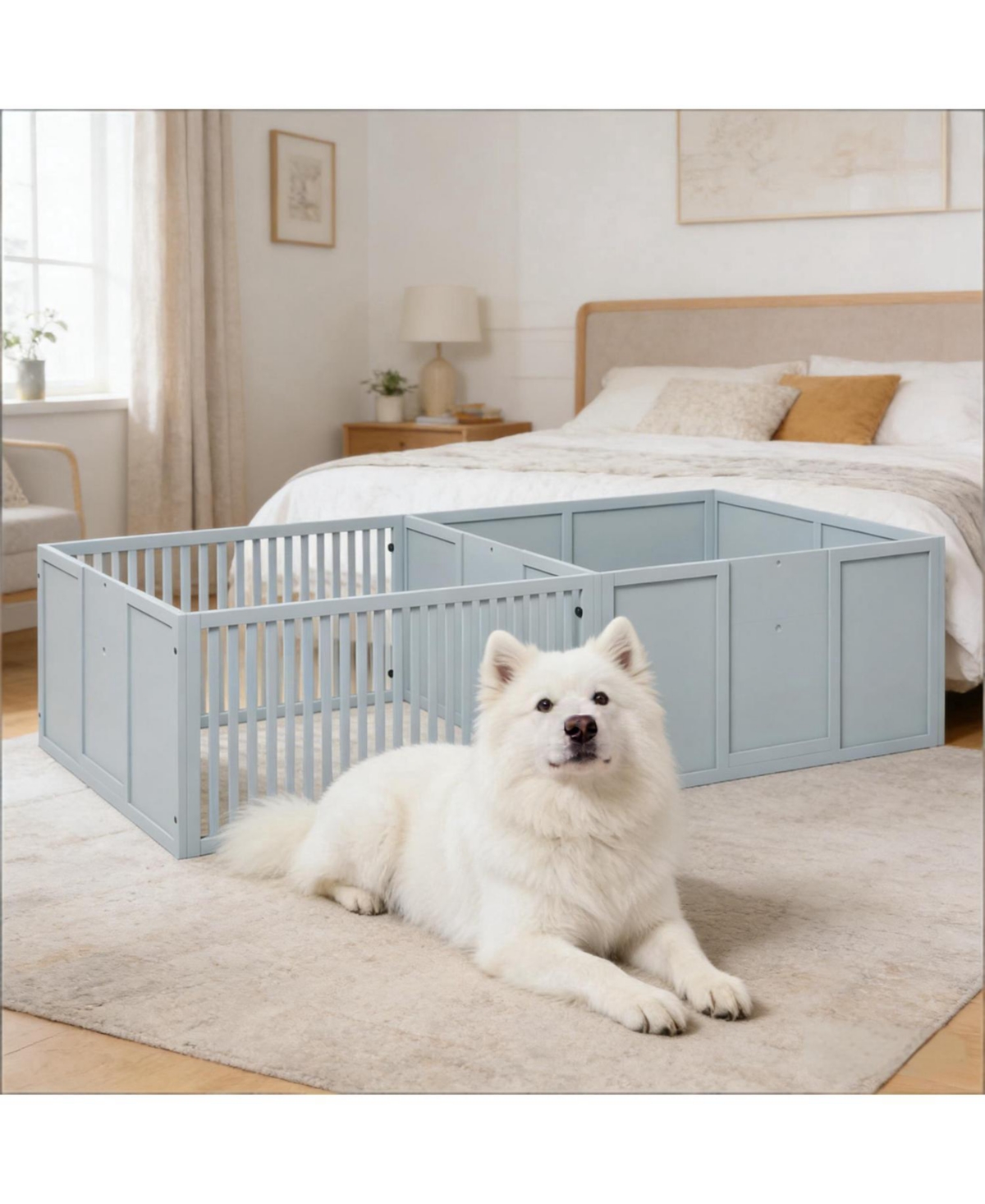 Aostirmotor Extra Large 81" Whelping Box with Two-Room Design for Dogs in Light Grey