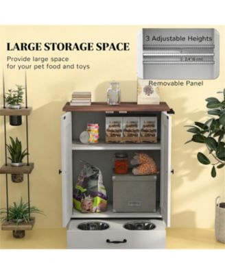 Dog Bowls Food Storage Cabinet with 2 Doors in White