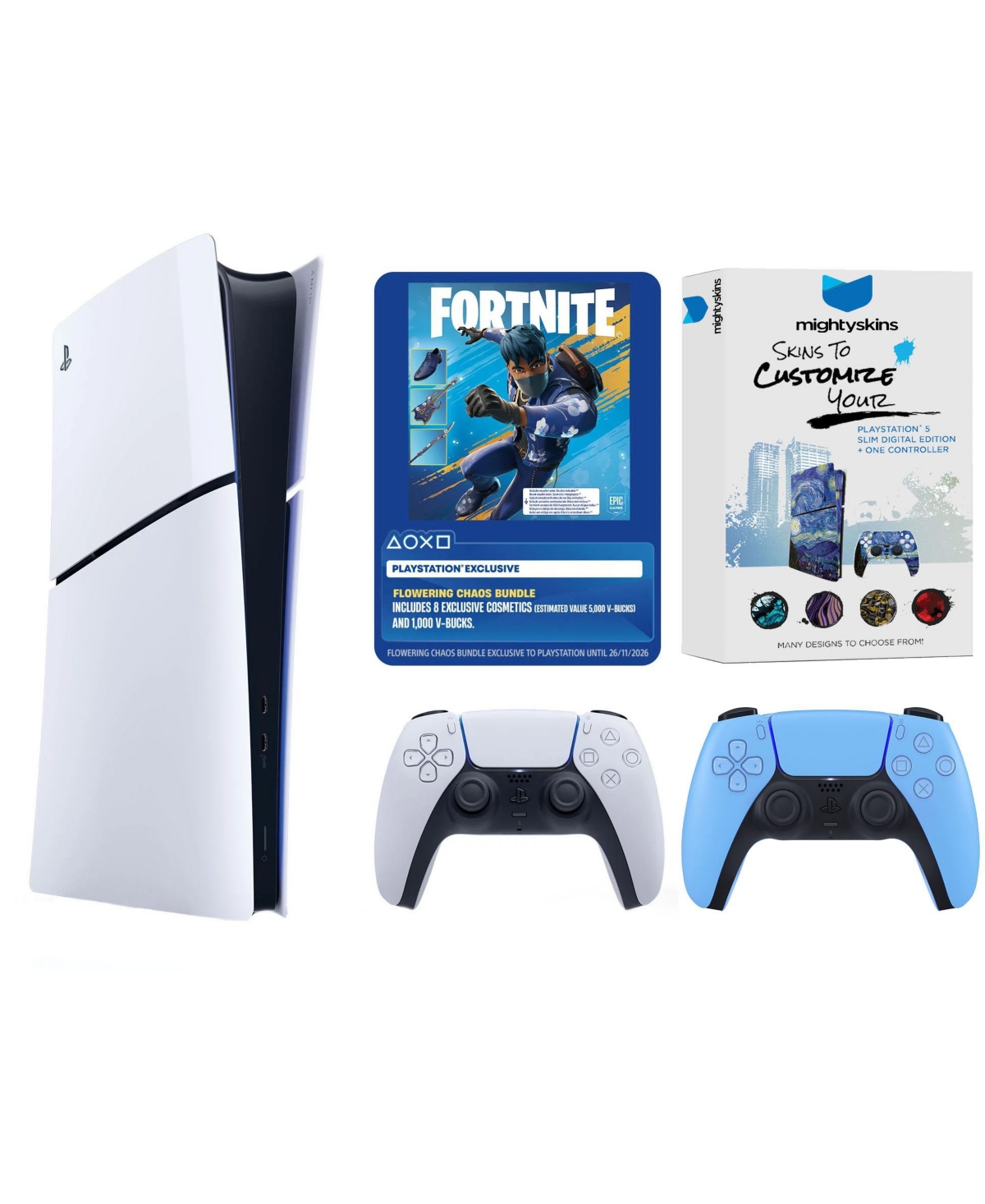 Sony PlayStation 5 Digital Fortnite Flowering Chaos Bundle with Extra Controller and MightySkins