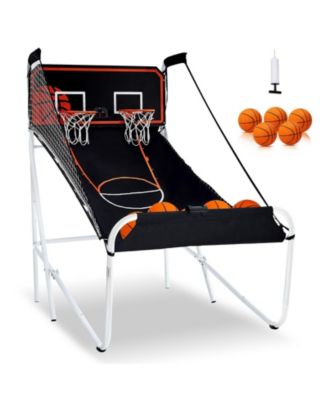 Foldable Basketball Arcade Game, 2-Player Indoor Dual Shot with 5 Balls, 8 Game Modes, Electronic Scoreboard and Pump