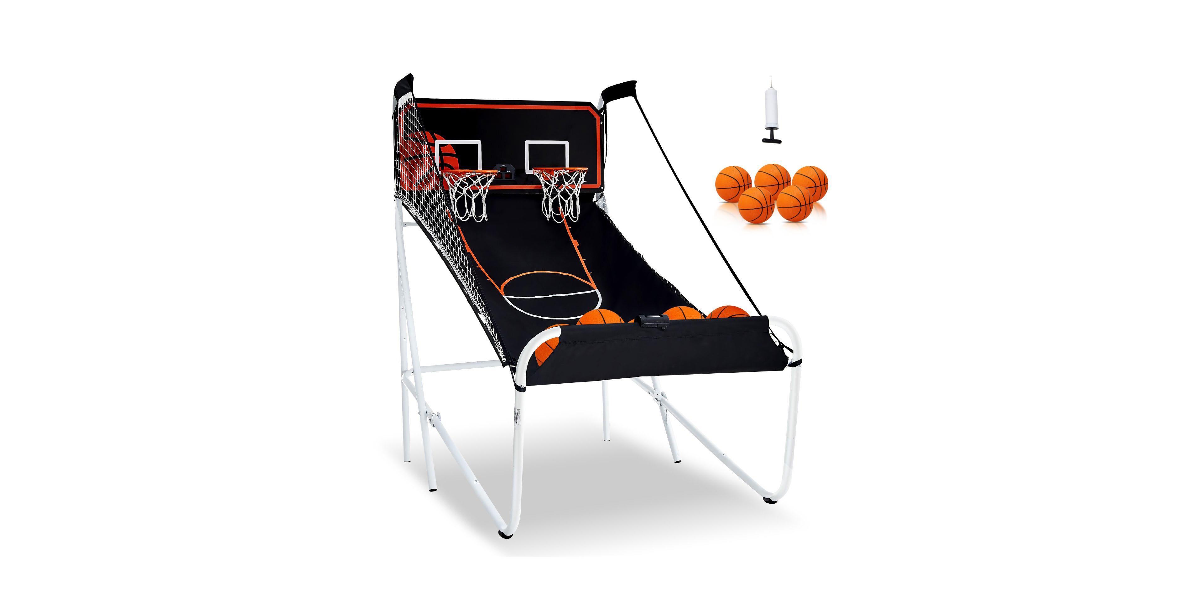 Mecale Foldable Basketball Arcade Game, 2-Player Indoor Dual Shot with 5 Balls, 8 Game Modes, Electronic Scoreboard and Pump