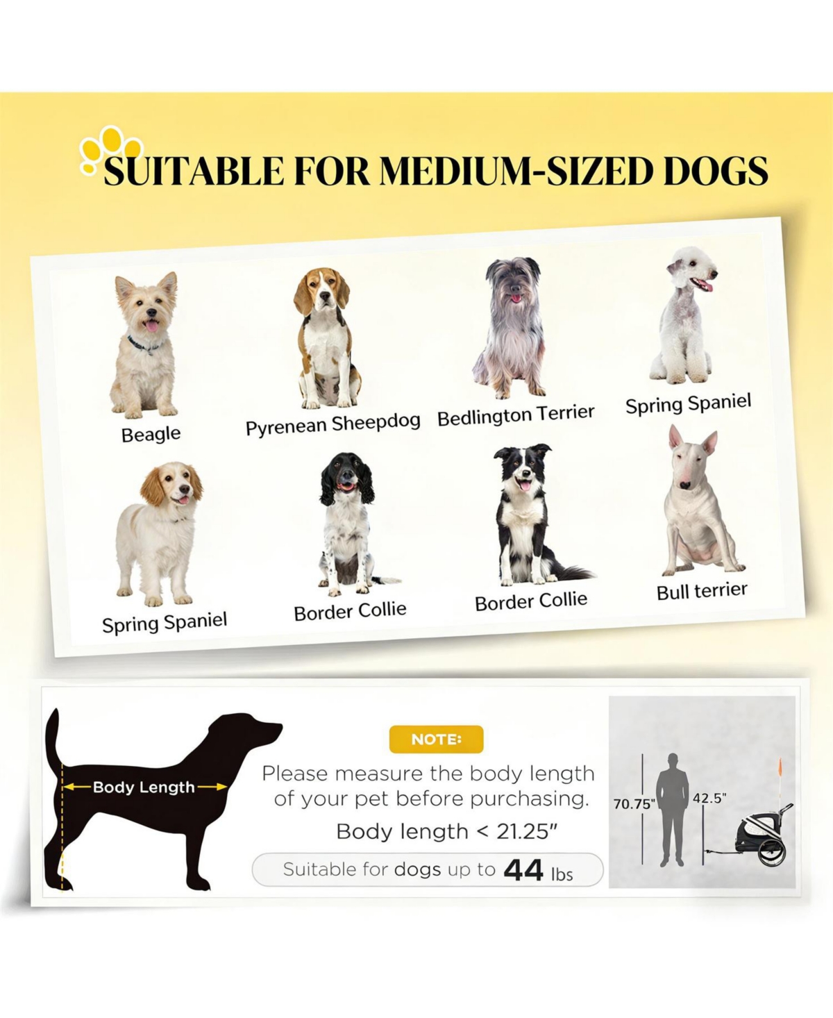 Aostirmotor Dog Stroller Bicycle Carrier with 2 Wheels in Black