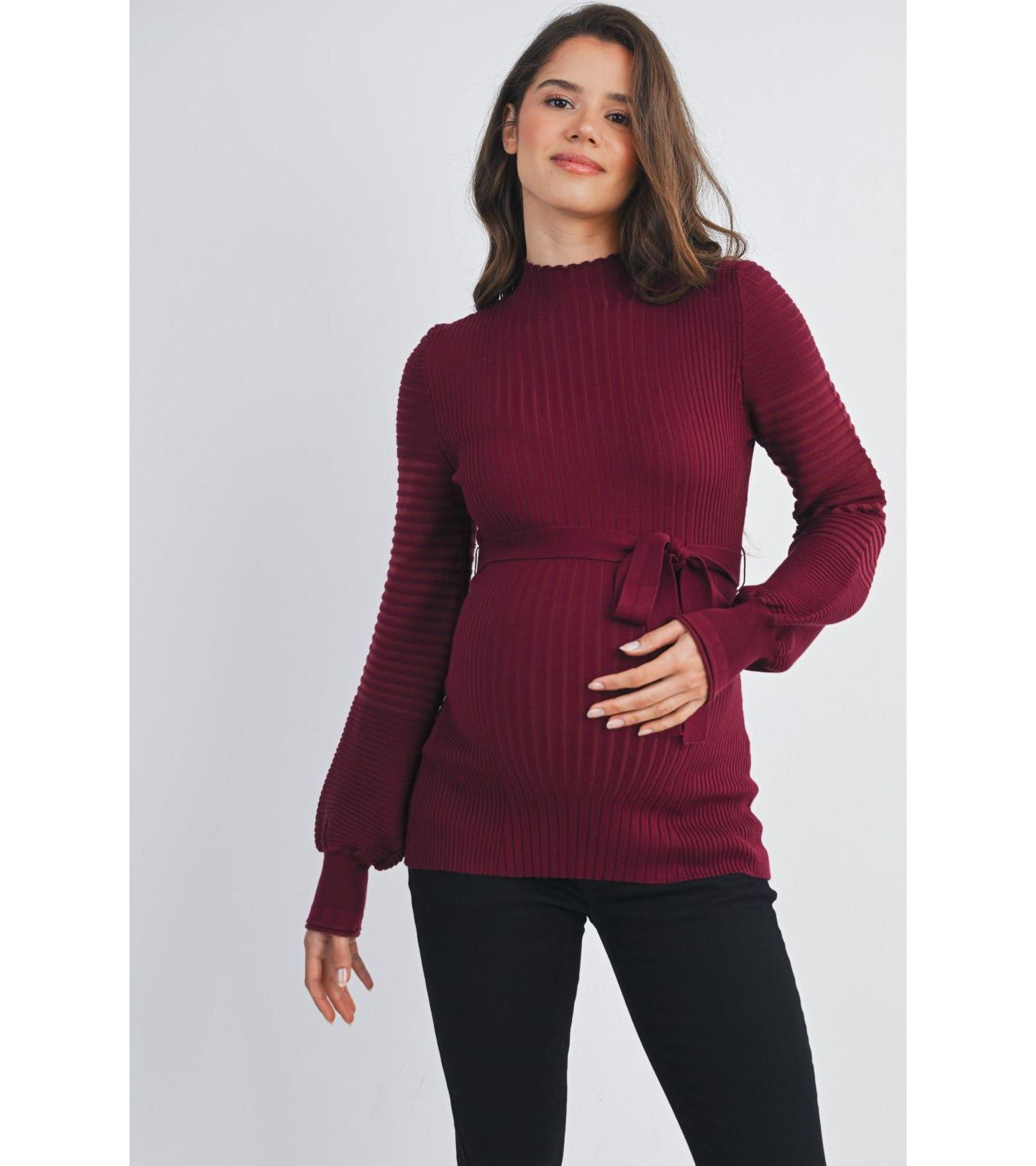Женский свитер Hello Miz Maternity Mock Neck Long Sleeve Belted, цвет: Бордовый — фото 1