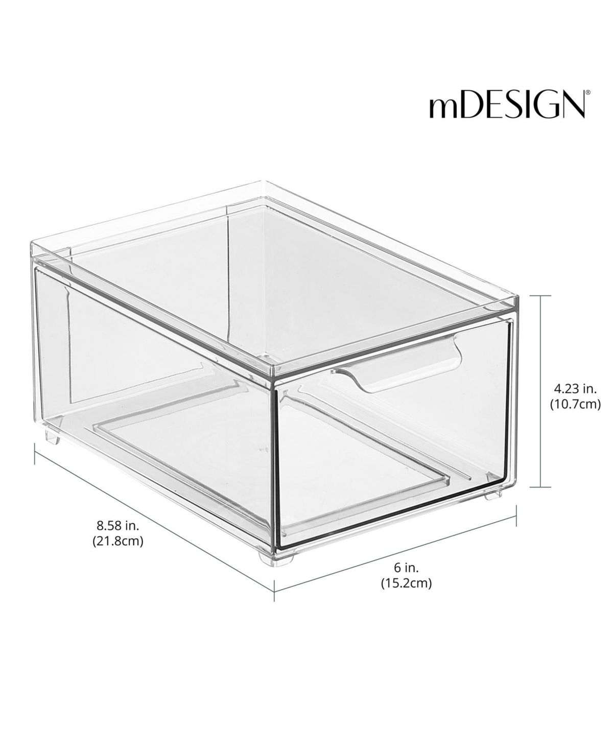 mDesign Plastic Stackable Bathroom Storage Organizer with Drawer, 8 Pack, Clear