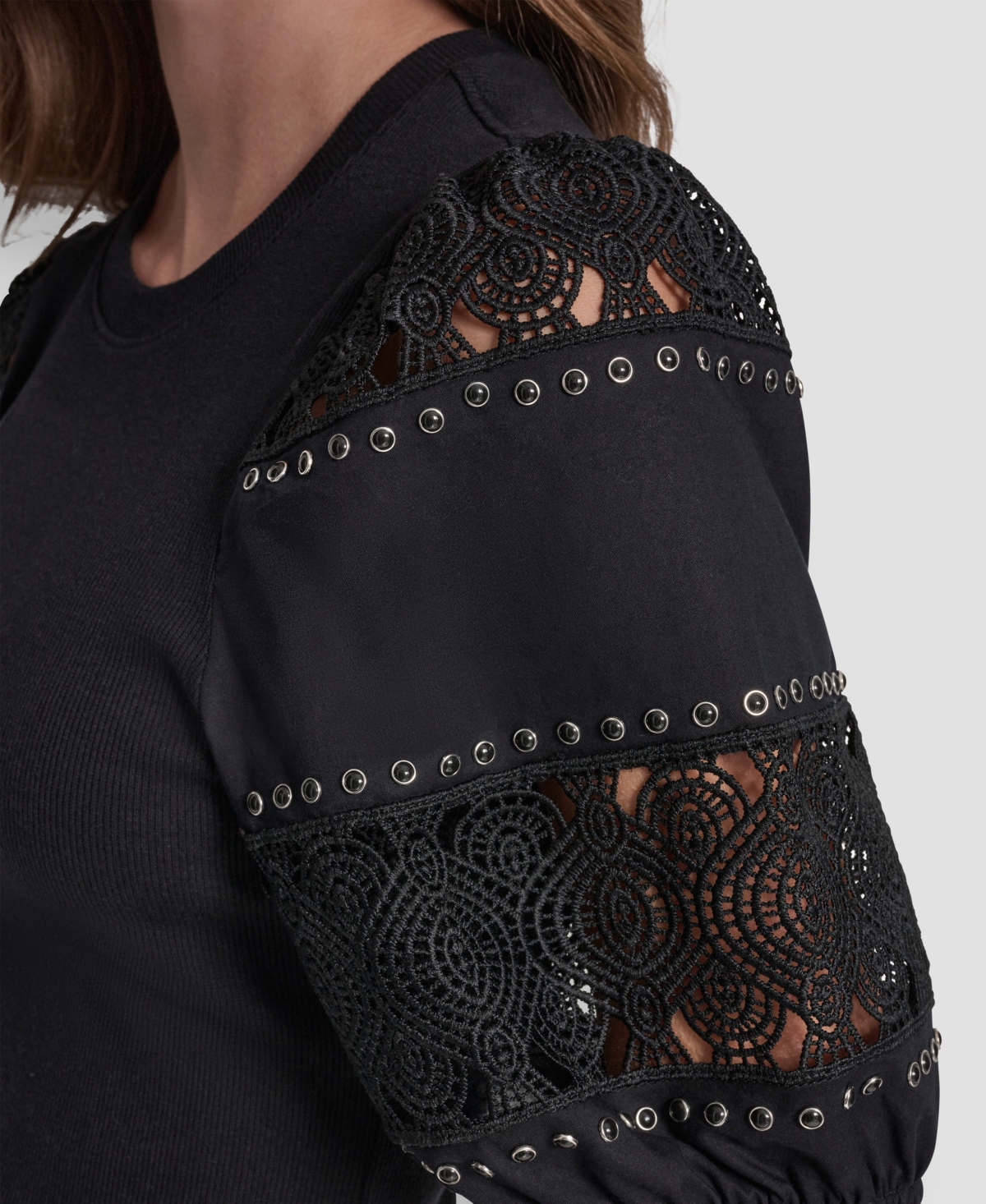 Dkny Jeans Women's Crewneck Lace Eyelet Pull-On Top