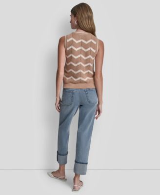 Women's Sleeveless Crew Neck Stripe Sweater