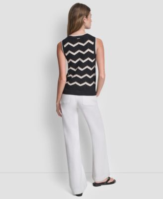 Women's Sleeveless Crew Neck Stripe Sweater