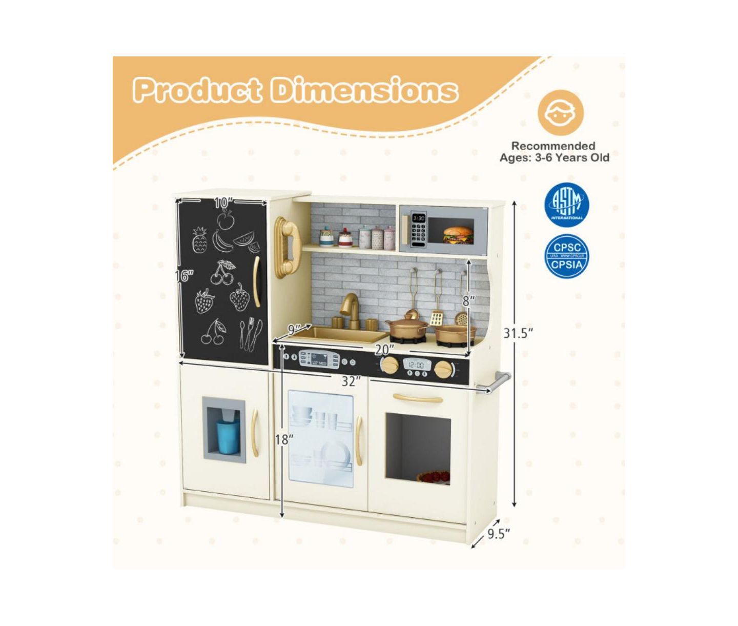 Детские игрушки HONGGE Blackboard and Ice Maker Play Kitchen, 12-Piece Set, Ages 3+, цвет: Белый — фото 4