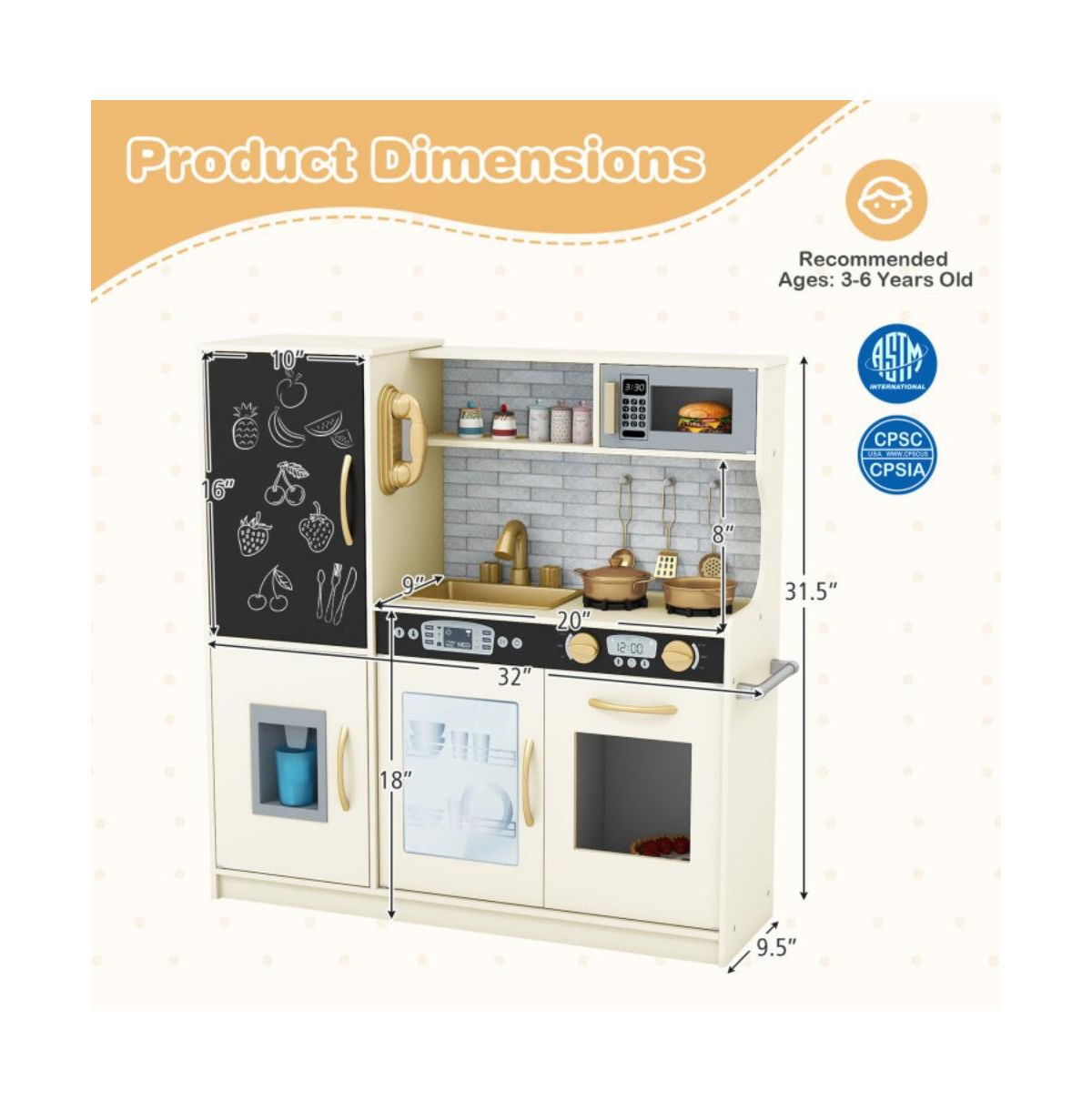 Hongge Kids Pretend Play Kitchen with Sink Stove Ice Maker and Storage