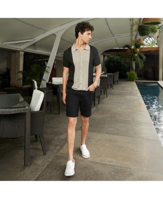 Men's Sand Beige & Onyx Black Block-Knit Slim-Fit Shirt