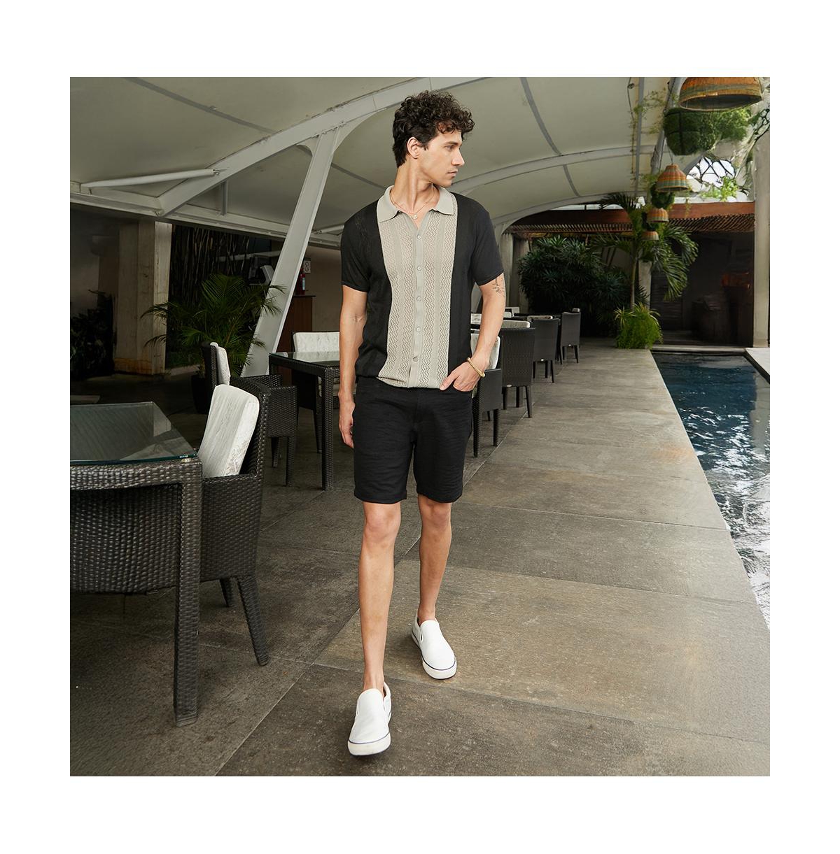 Campus Sutra Men's Sand Beige & Onyx Black Block-Knit Slim-Fit Shirt