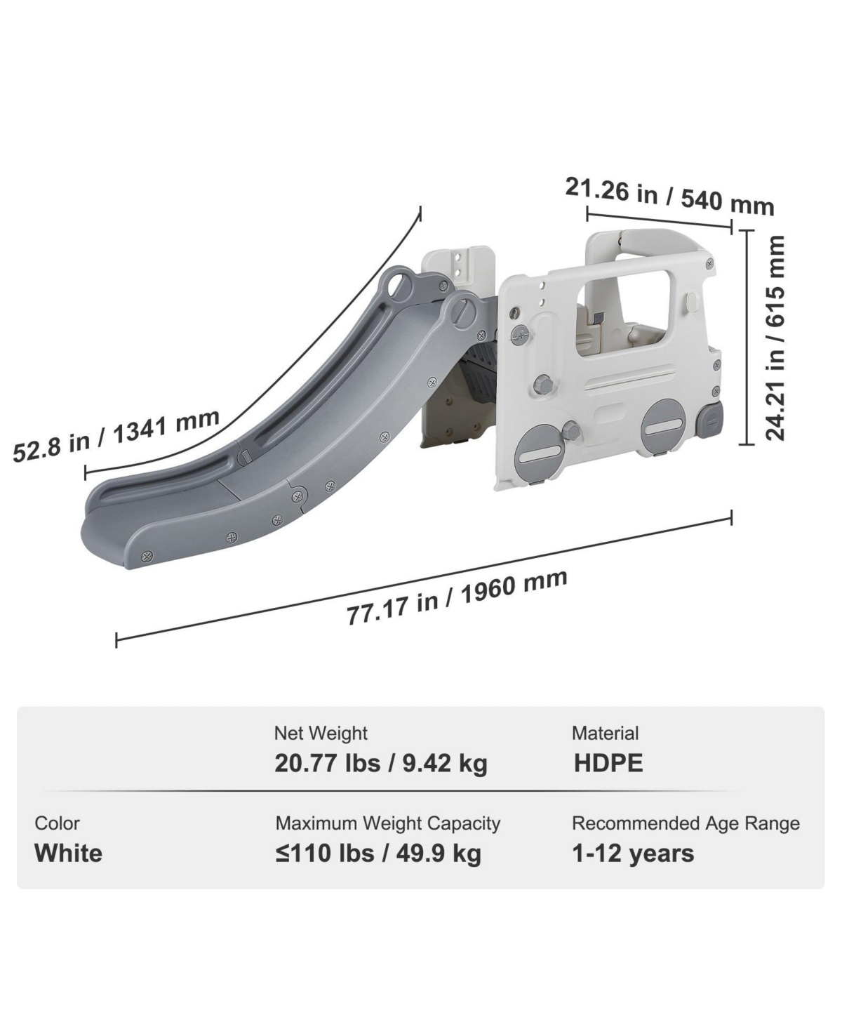 Slickblue Toddler Slide, Kid Slide for Toddlers with Climbable Ladders & Bus Playhouse, Indoor Outdoor Slide Playset for Kids