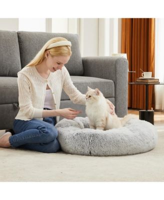 37 Inch Anti Slip Round Fluffy Faux Fur Cat Bed