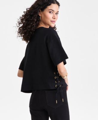 Women's Cotton Lace-Up-Hem T-Shirt