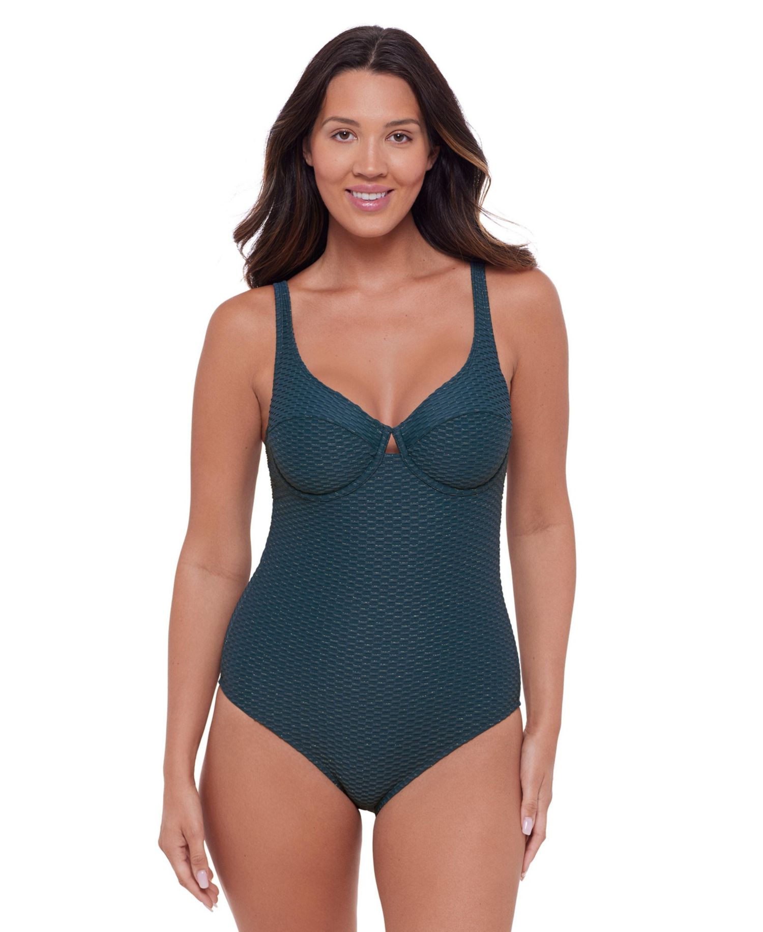 Women's Smoothing and Sculpting Grid Texture Underwire One-Piece Swimsuit