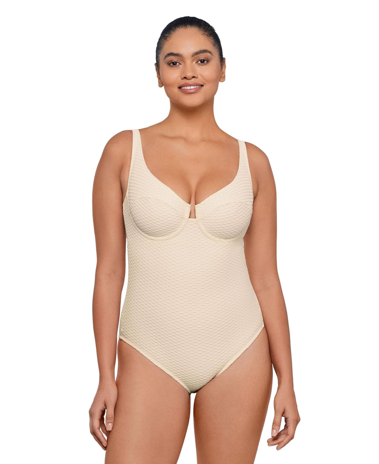 Women's Smoothing and Sculpting Grid Texture Underwire One-Piece Swimsuit