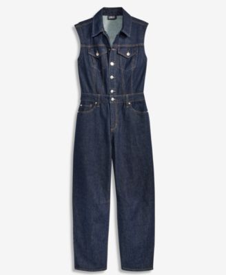 Women's Denim Barrel-Leg Sleeveless Jumpsuit