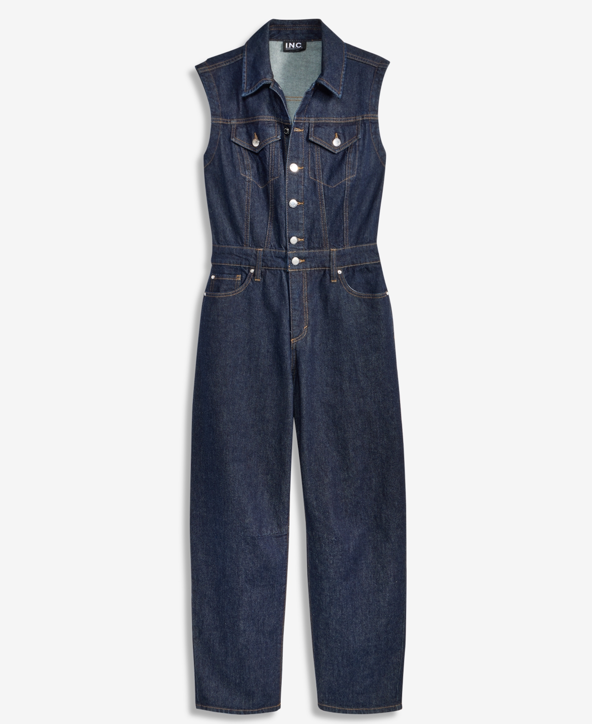 I.n.c. International Concepts Women's Denim Barrel-Leg Sleeveless Jumpsuit, Macy's Exclusive
