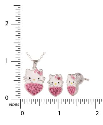 Hello Kitty Cubic Zirconia Necklace and Earrings Set in Sterling Silver