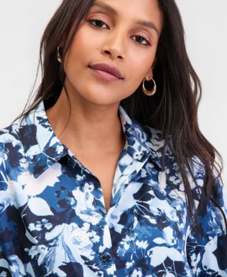 Women's Long-Sleeve Printed Button-Front Collared Shirt