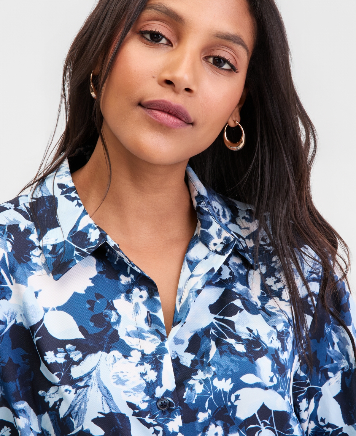 I.n.c. International Concepts Women's Long-Sleeve Printed Button-Front Collared Shirt, Macy's Exclusive