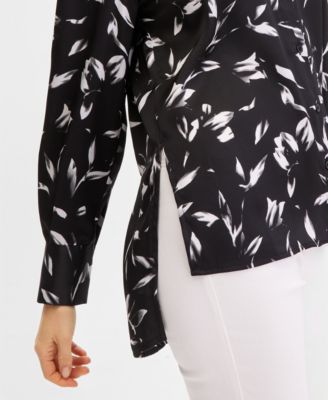 Women's Long-Sleeve Printed Button-Front Collared Shirt
