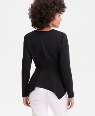 Women's Ruched Long-Sleeve Asymmetrical-Hem Top